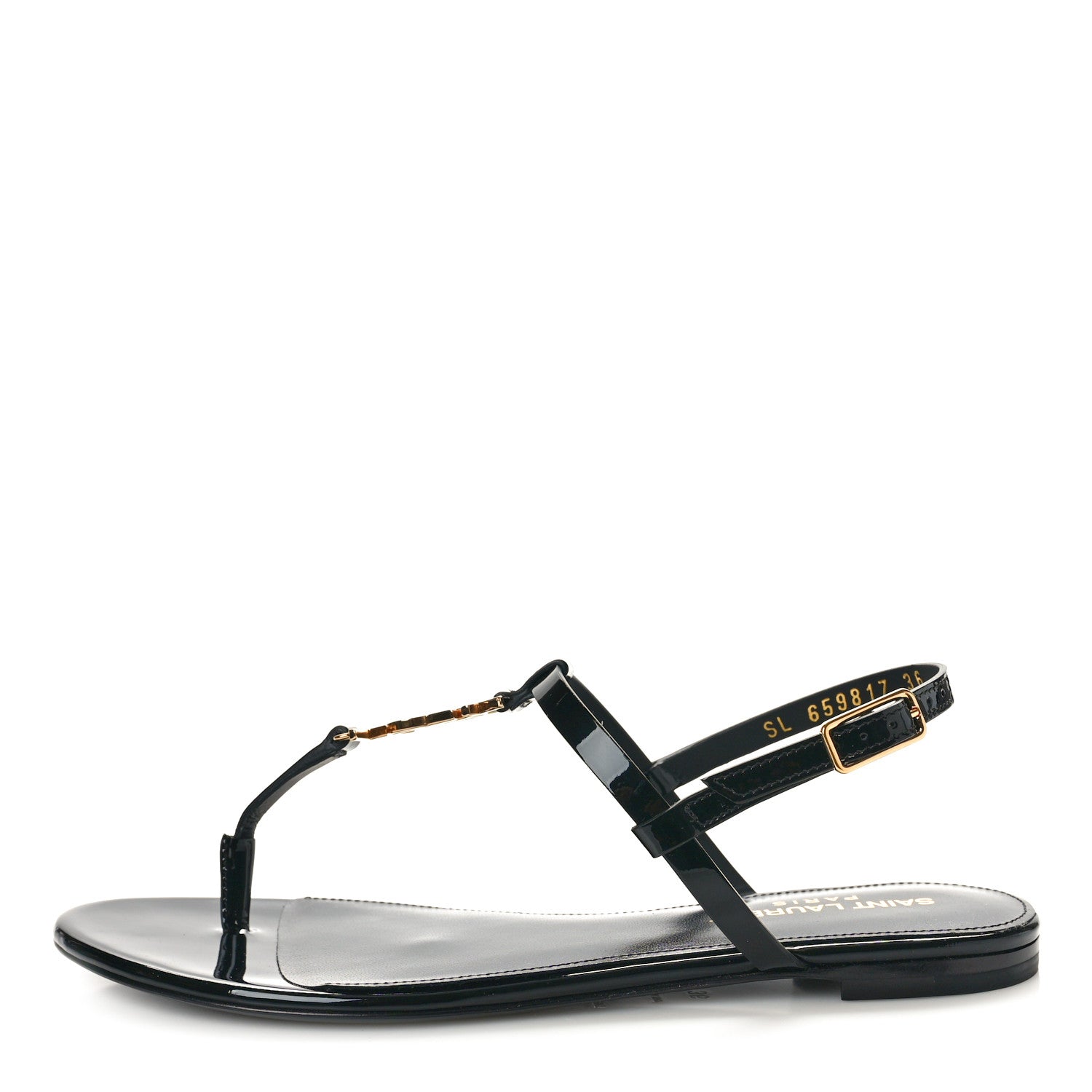 Saint Laurent Patent Calfskin Cassandra Monogram Sandals 36 Black 1 of 10