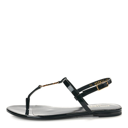 Saint Laurent Patent Calfskin Cassandra Monogram Sandals 36 Black 1 of 10