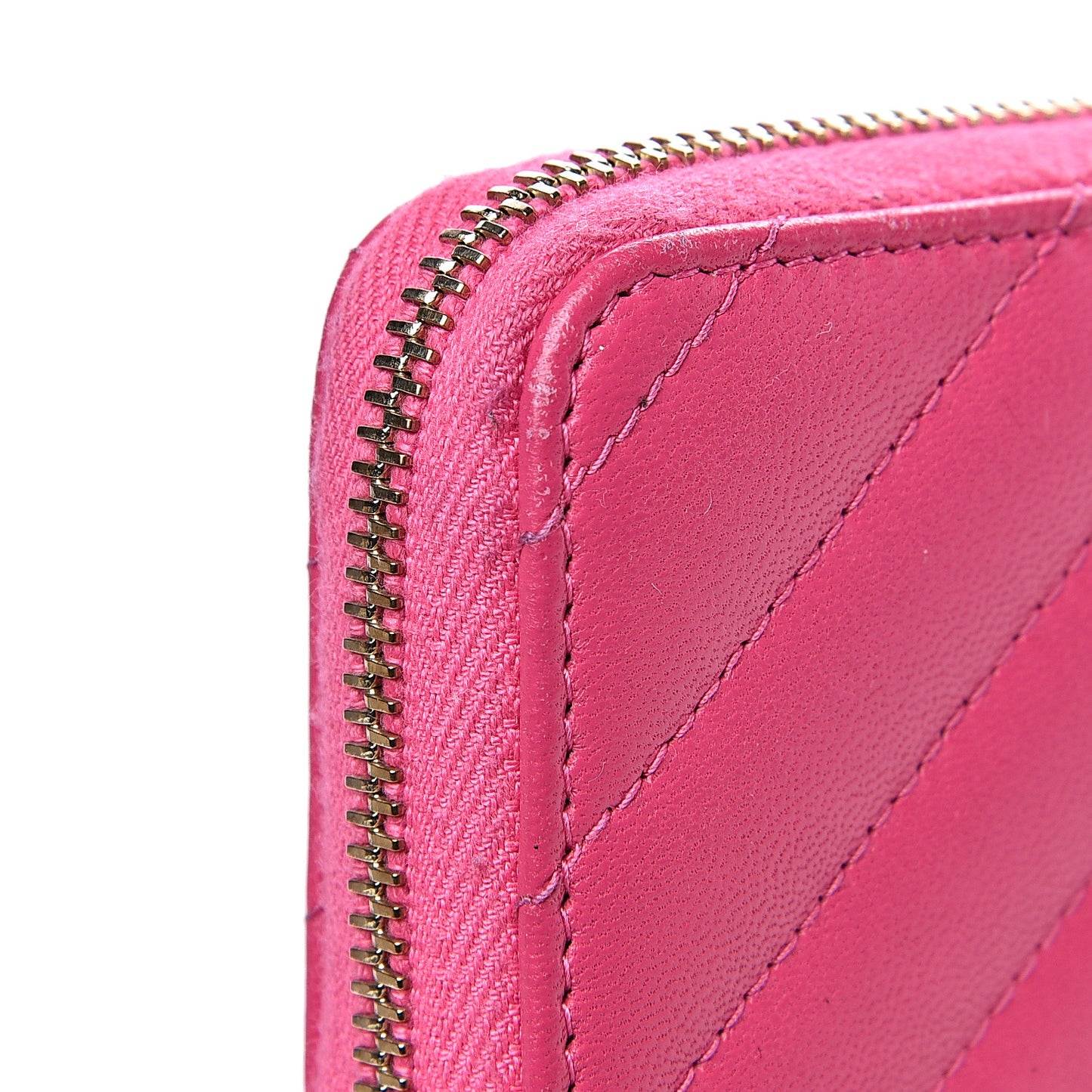 Lambskin Chevron Quilted Zip Around Coin Purse Pink