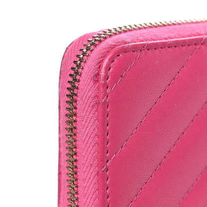 Chanel Lambskin Chevron Quilted Zip Around Coin Purse Pink 12 of 14