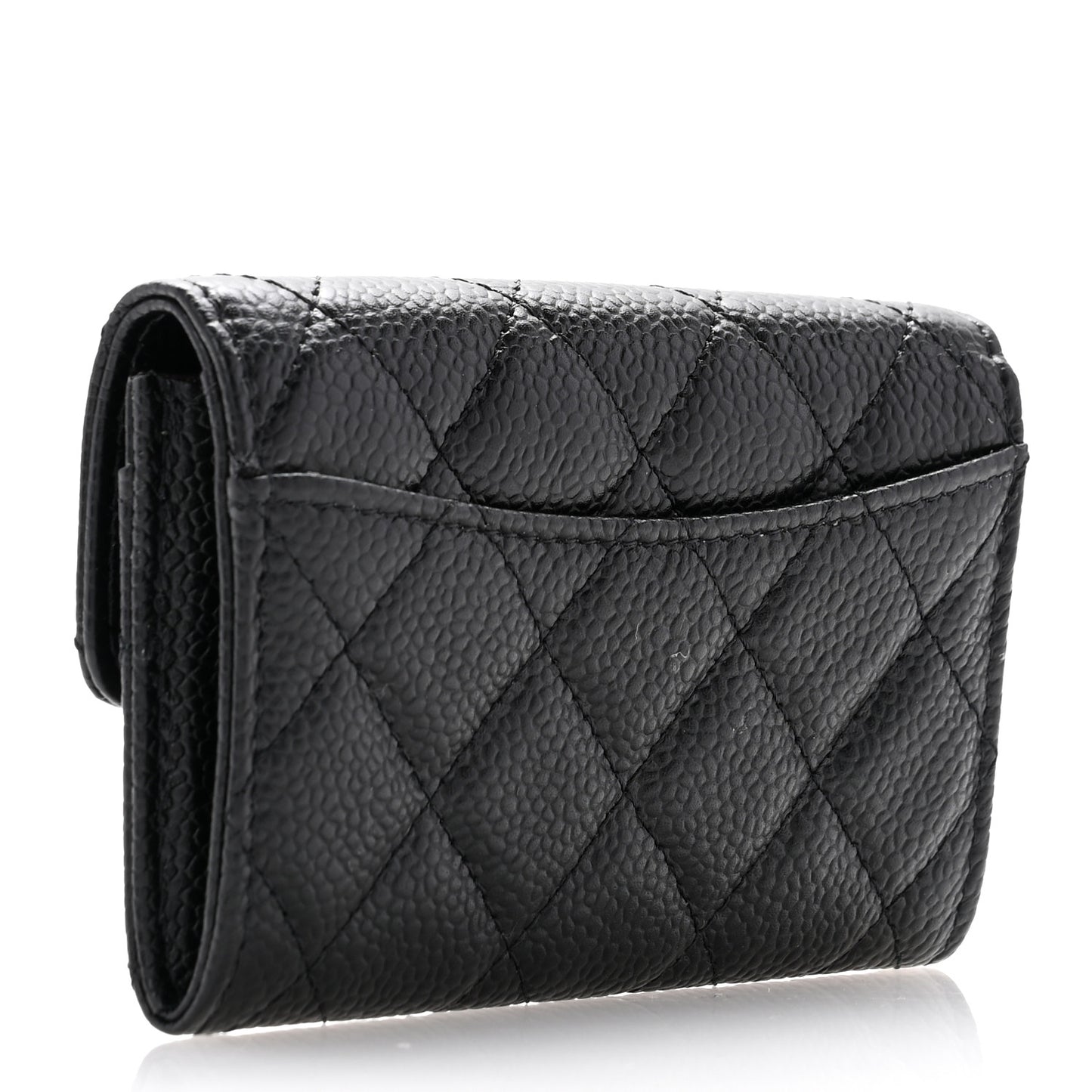 Caviar Quilted Flap Card Holder Wallet Black