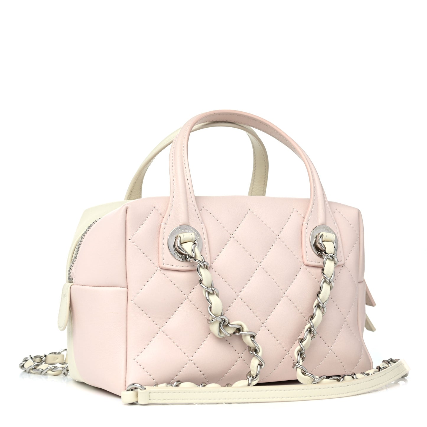 Calfskin Quilted Feather Weight Bowling Bag Ivory Light Pink