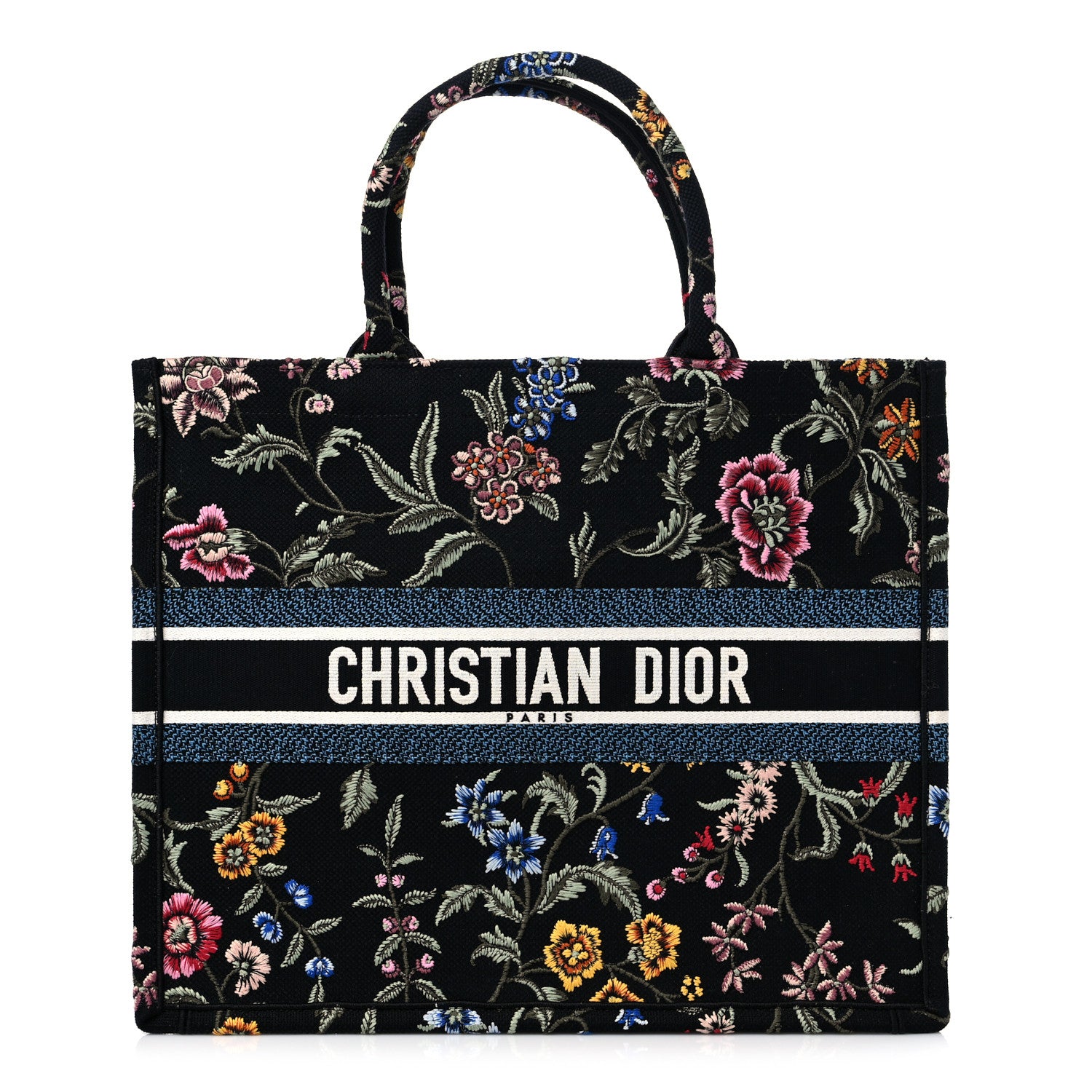 Christian Dior Canvas Embroidered Large Book Tote Black Multicolor 1 of 9
