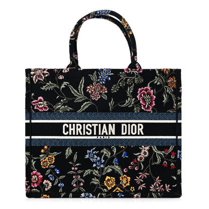 Christian Dior Canvas Embroidered Large Book Tote Black Multicolor 1 of 9