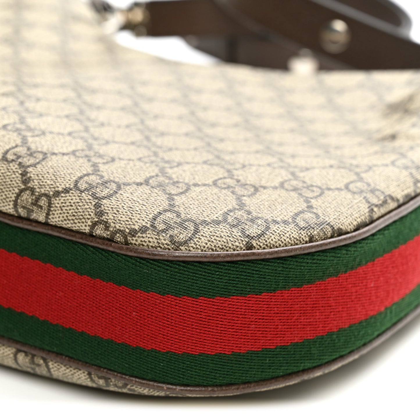 GG Supreme Monogram Textured Calfskin Web Large Attache Shoulder Bag Beige Ebony New Acero