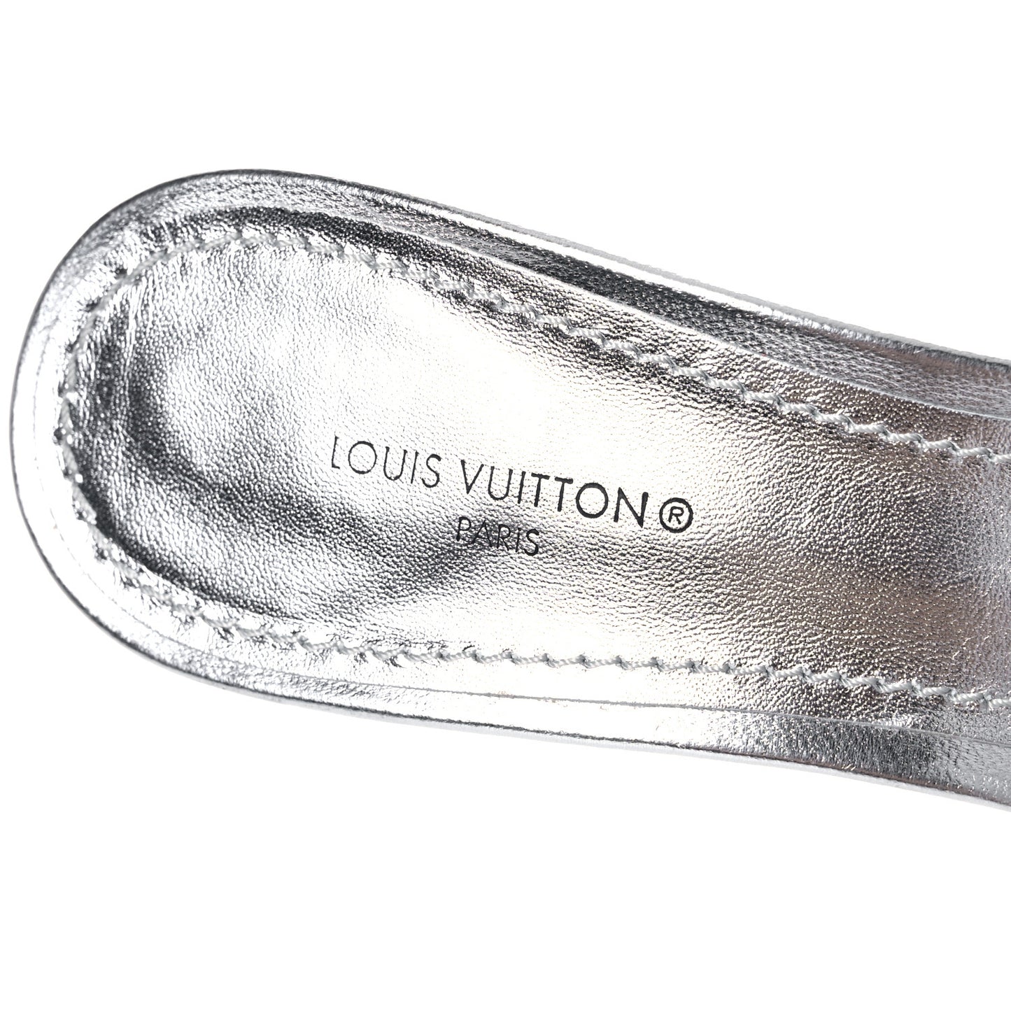 Metallic Lambskin Embossed Monogram LV Garden Revival High Heel Mules 37 Silver
