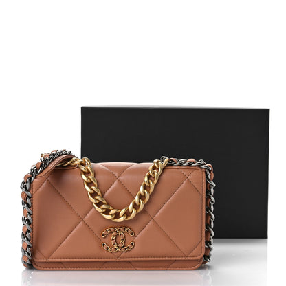 Chanel Lambskin Quilted Chanel 19 Wallet On Chain WOC Brown 13 of 13
