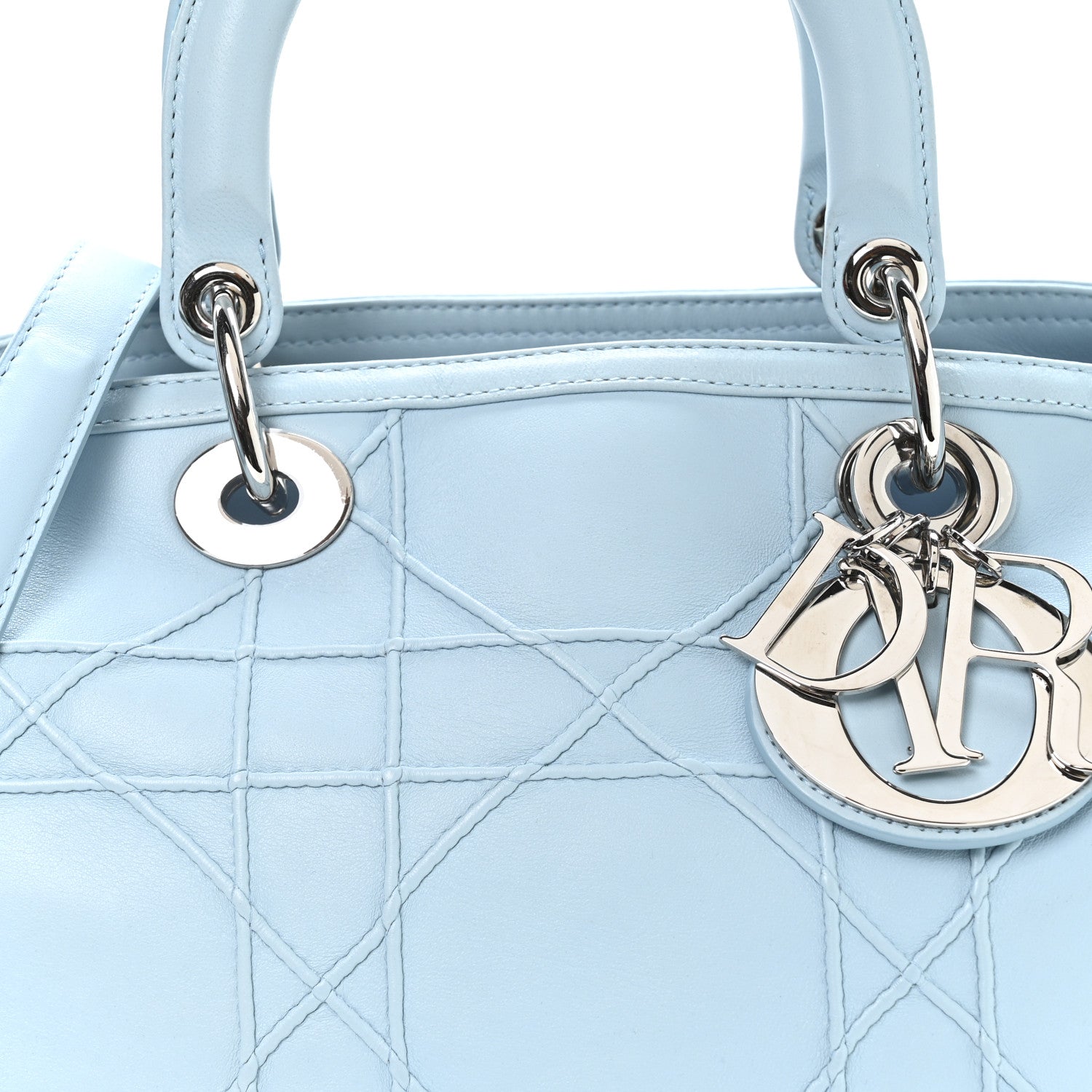 Christian Dior Lambskin Cannage Granville Polochon Light Blue 8 of 10