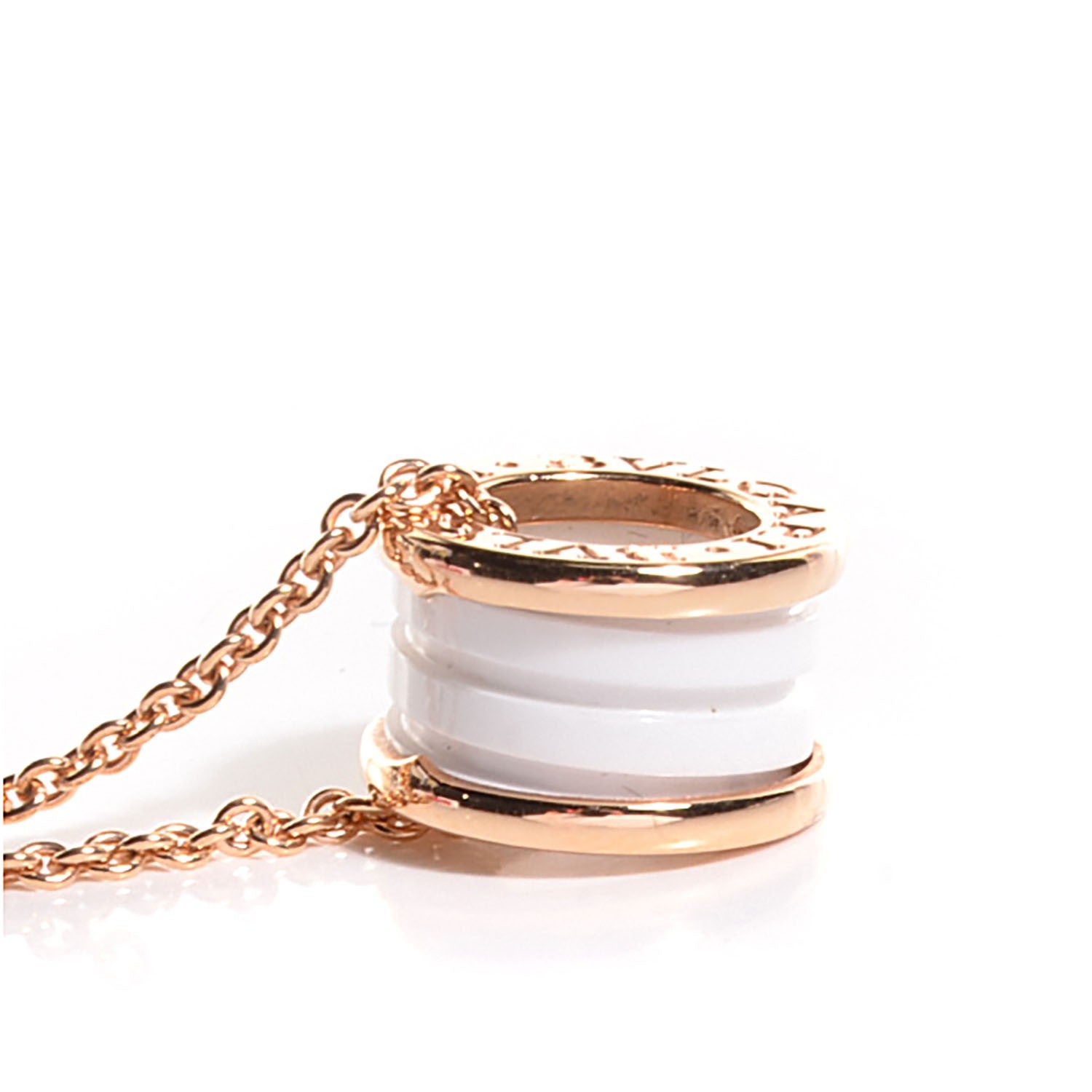 Bulgari 18K Rose Gold White Ceramic B.Zero1 Pendant Necklace 9 of 17