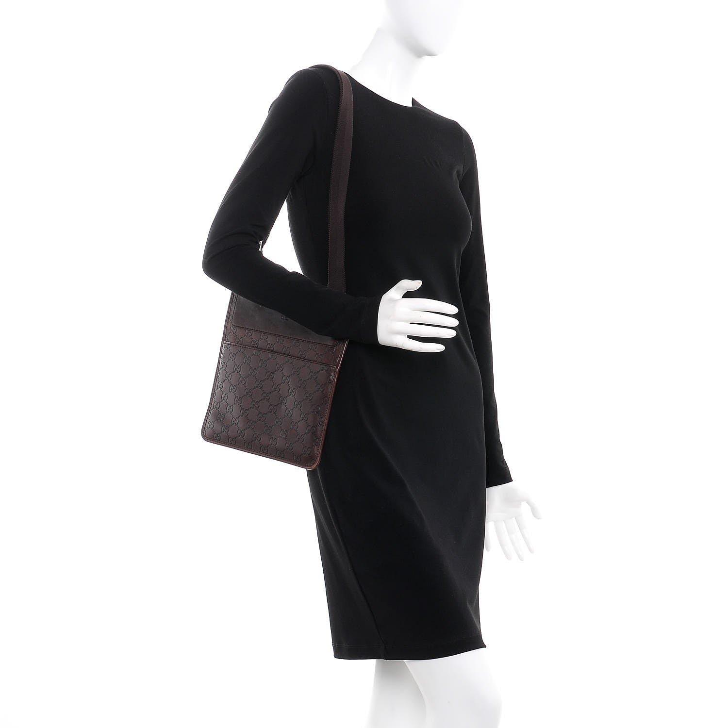Gucci Guccissima Medium Flat Messenger Bag Dark Brown 2 of 10