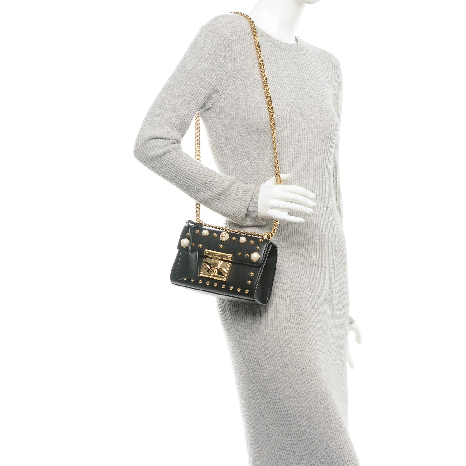 Gucci Calfskin Studded Small Padlock Shoulder Bag Black 2 of 6