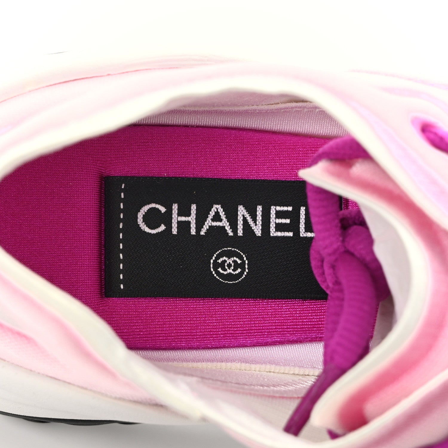 Chanel Calfskin Mesh Lyrca Womens Logo Sneakers 37 White Pink 7 of 9
