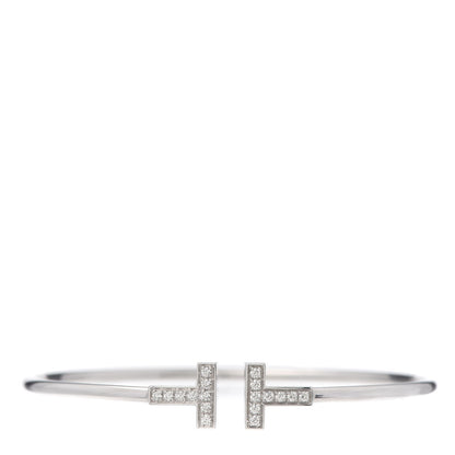 Tiffany 18K White Gold Diamond T Wire Bracelet 1 of 5