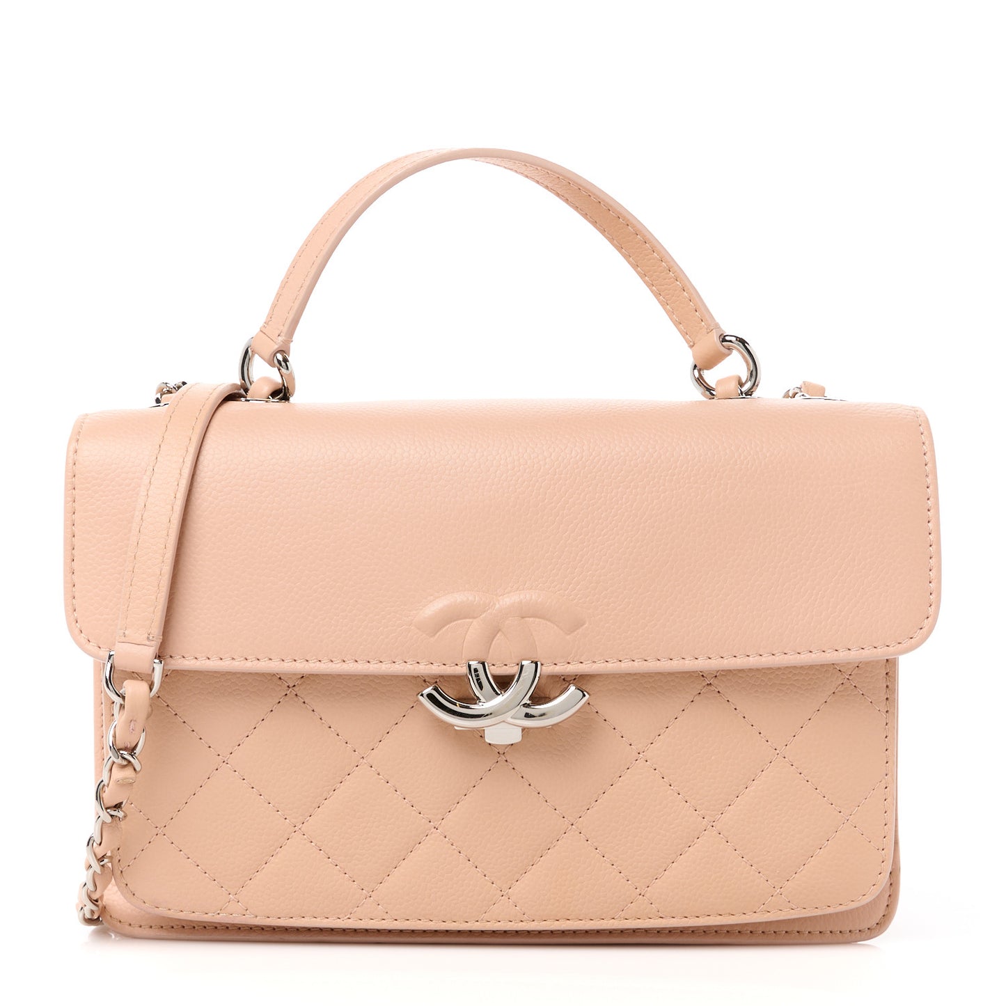 Goatskin Quilted Large CC Box Flap Beige