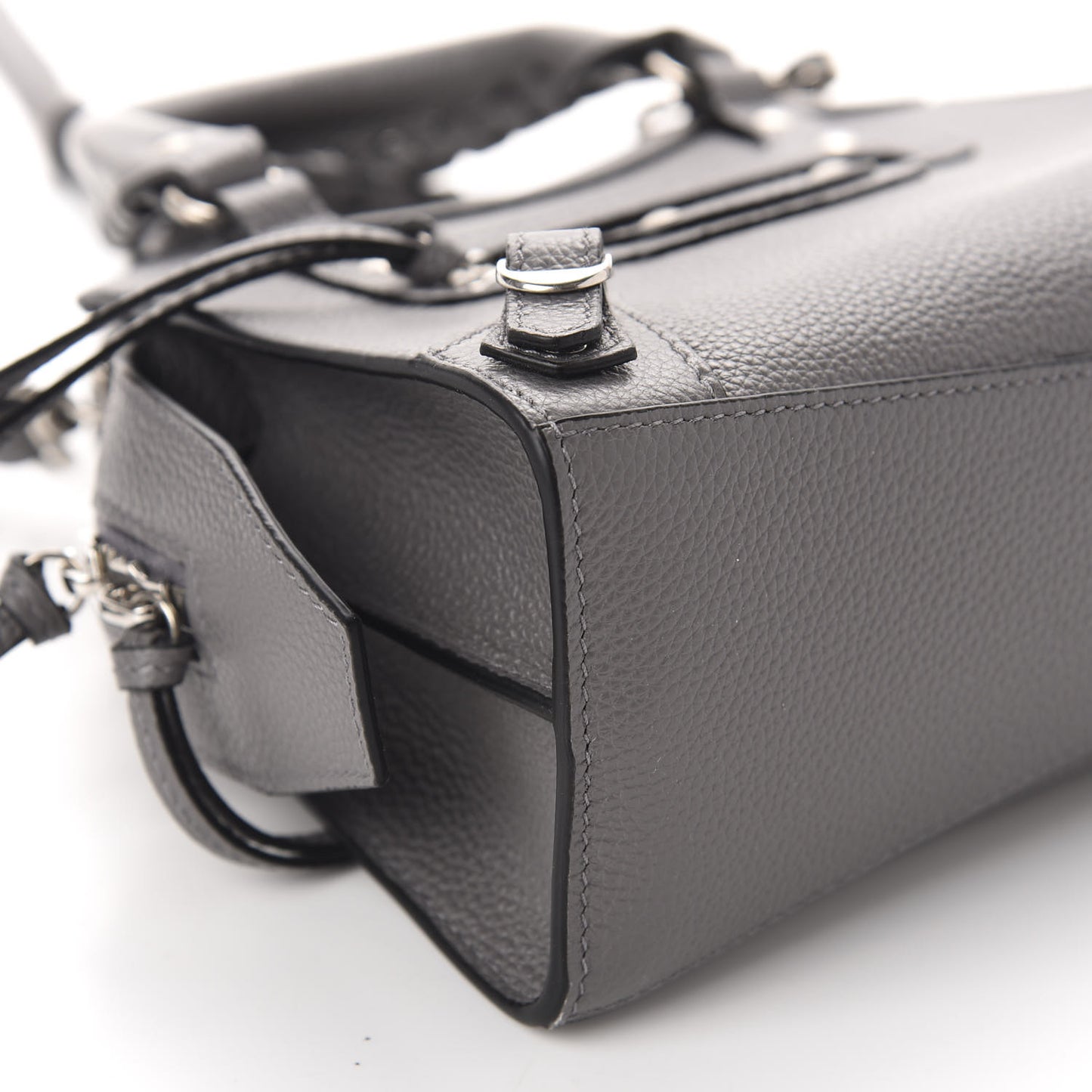 Grained Calfskin Neo Classic Silver Hardware Mini City Dark Grey
