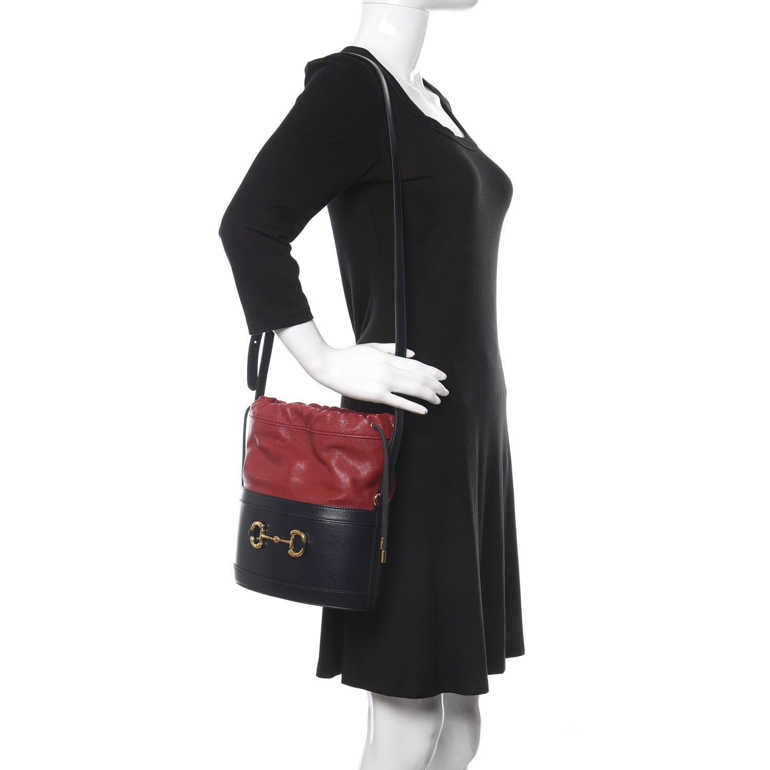 Gucci Azalea Sakai Be Green Calfskin Horsebit 1955 Drawstring Bucket Bag Blue New Cherry Red 2 of 10