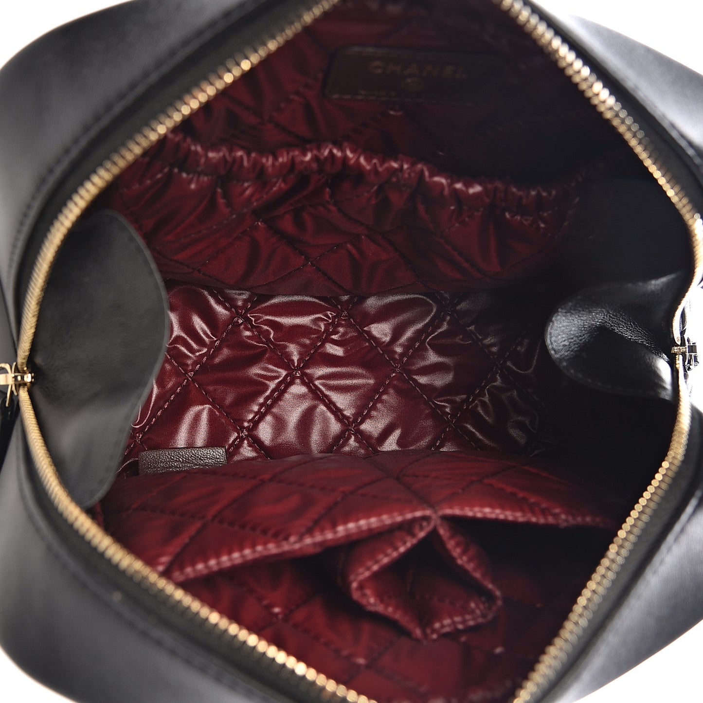 Lambskin Quilted Medium Curvy Pouch Cosmetic Case Black