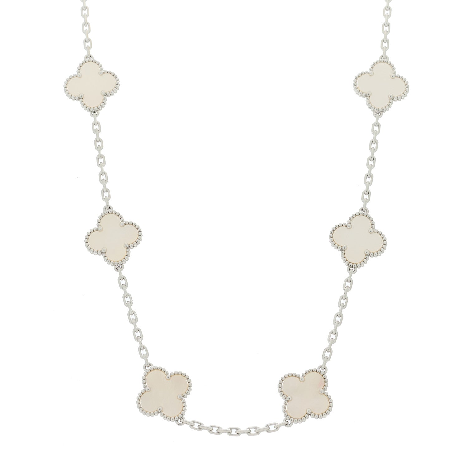 Van Cleef & Arpels 18K White Gold Mother of Pearl 10 Motifs Vintage Alhambra Necklace 1 of 9