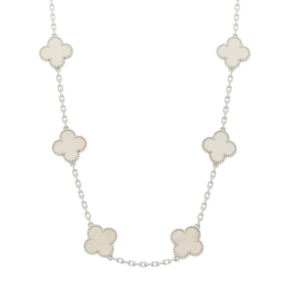 Van Cleef & Arpels 18K White Gold Mother of Pearl 10 Motifs Vintage Alhambra Necklace 1 of 9