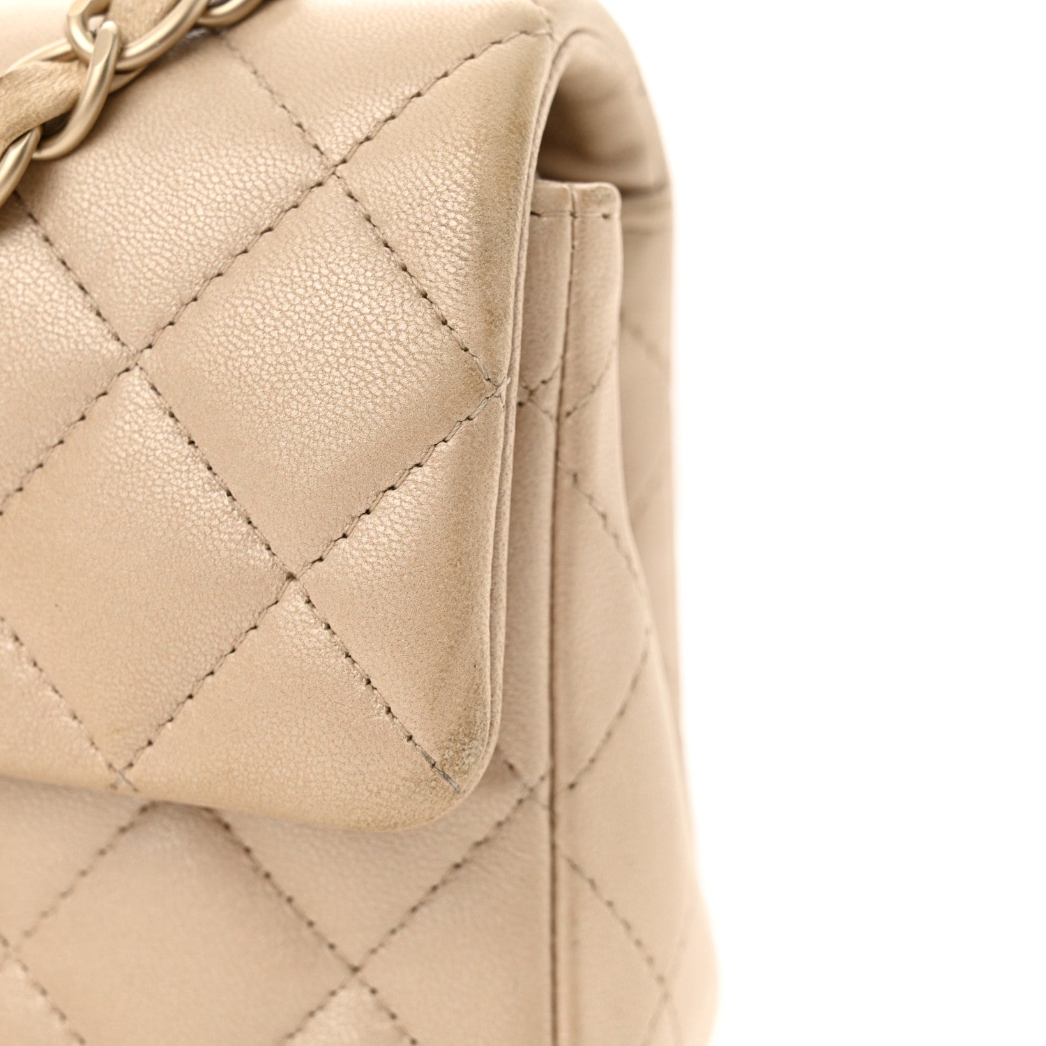 Chanel Iridescent Calfskin Quilted Mini Rectangular Flap Beige 12 of 14