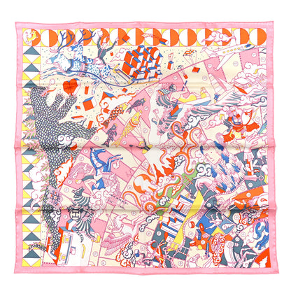 Hermes Silk L'Epopee D' Hermes Detail Scarf 70 Rose Buvard Orange Bleu 1 of 5