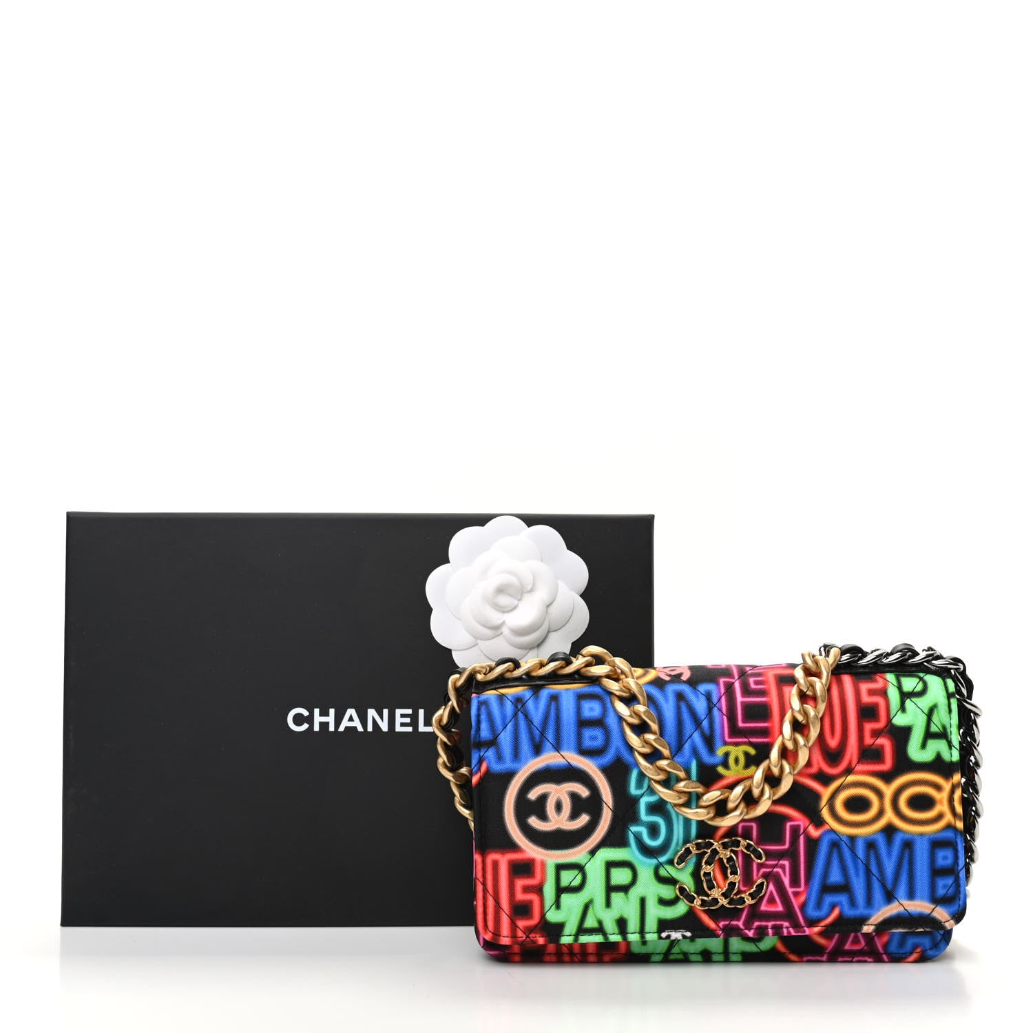 Chanel Fabric Printed Chanel 19 Wallet On Chain WOC Black Multicolor 10 of 10