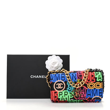 Chanel Fabric Printed Chanel 19 Wallet On Chain WOC Black Multicolor 10 of 10