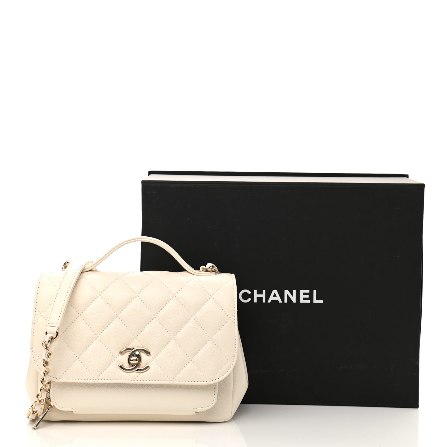 Caviar Quilted Medium Business Affinity Flap White