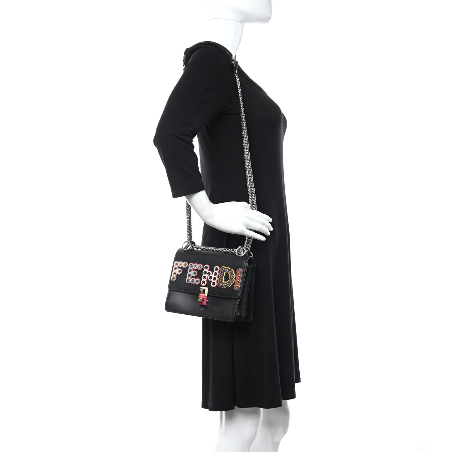 Vitello Liberty Fun Fair Metal Studded Small Kan I Shoulder Bag Black Multicolor