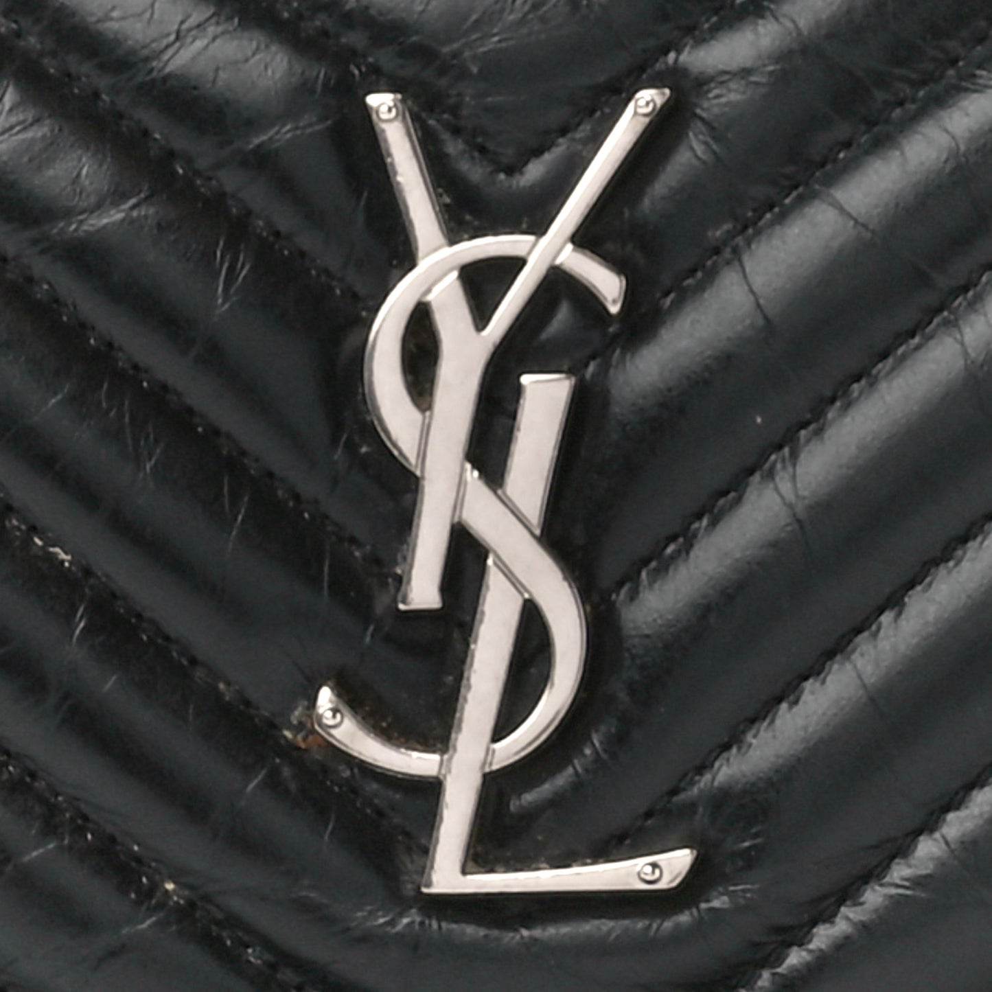 Cracked Shiny Calfskin Matelasse Monogram Lou Camera Bag Black