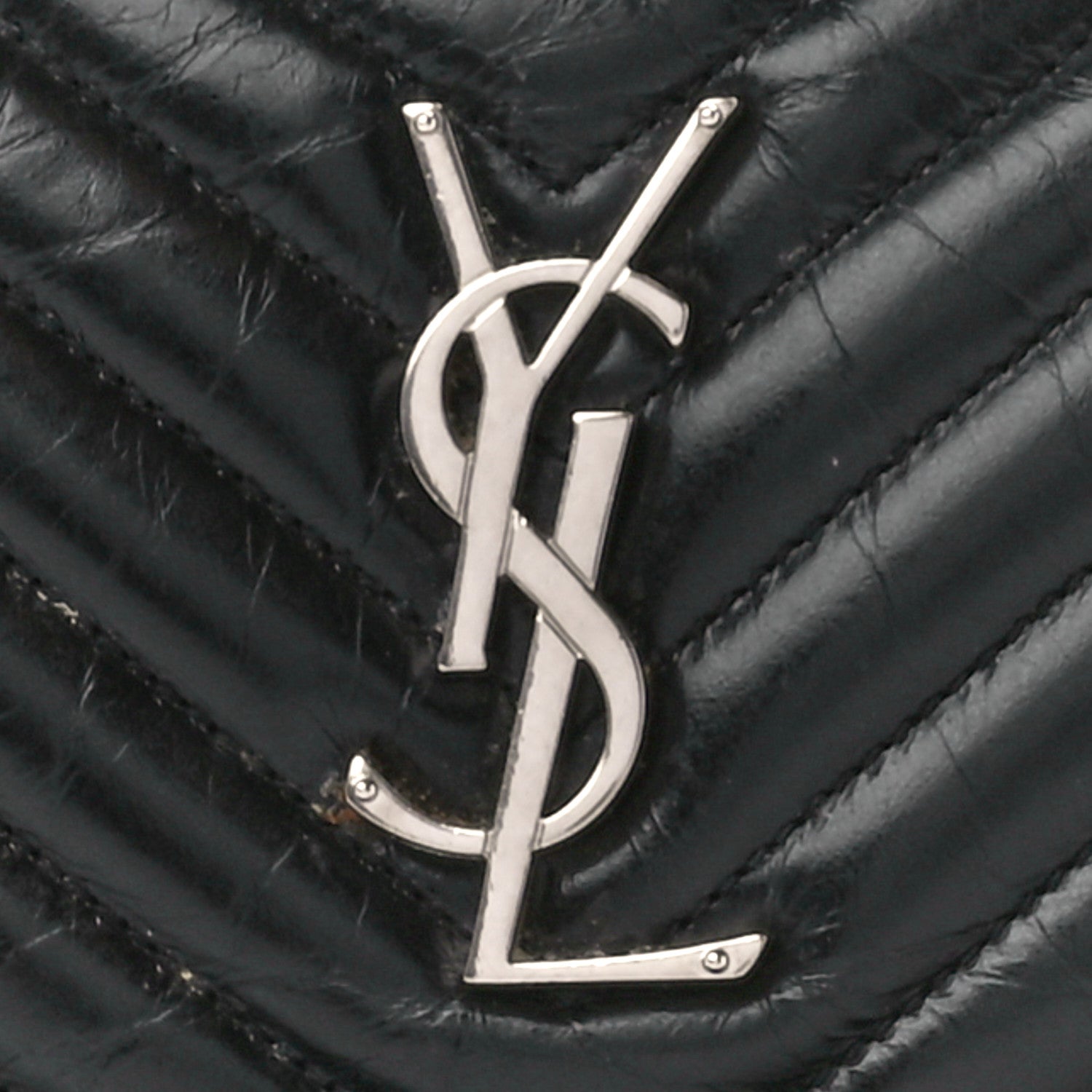 Saint Laurent Cracked Shiny Calfskin Matelasse Monogram Lou Camera Bag Black 8 of 13