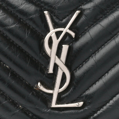 Saint Laurent Cracked Shiny Calfskin Matelasse Monogram Lou Camera Bag Black 8 of 13