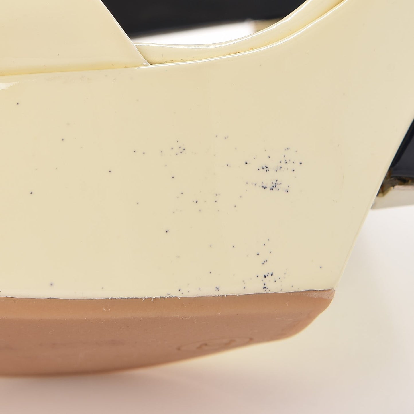 Patent Wedge Sandals 41 Navy Beige