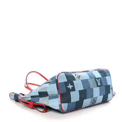 Louis Vuitton Denim Damier Monogram Patchwork Neverfull Blue Rouge 5 of 11