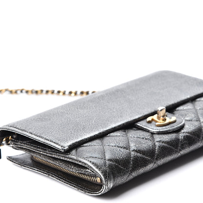 Chanel Cracked Metallic Calfskin Quilted Zip Away Chain Clutch Dark Silver 9 of 10