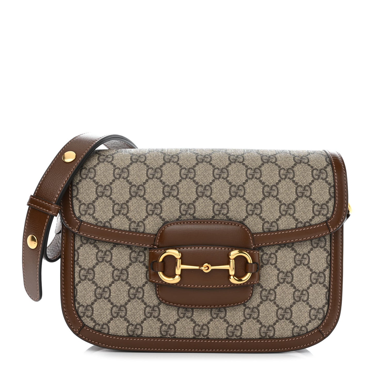 GG Supreme Monogram Horsebit 1955 Shoulder Bag Beige Brown Sugar