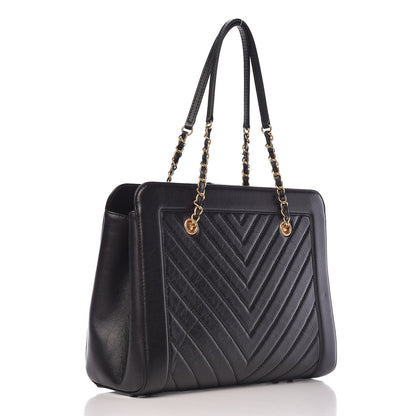 Chanel Aged Calfskin Chevron Quilted Large Shopping Tote Black 3 of 12