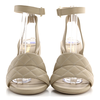 Chanel Lambskin Quilted Sandals 37 Beige 3 of 10