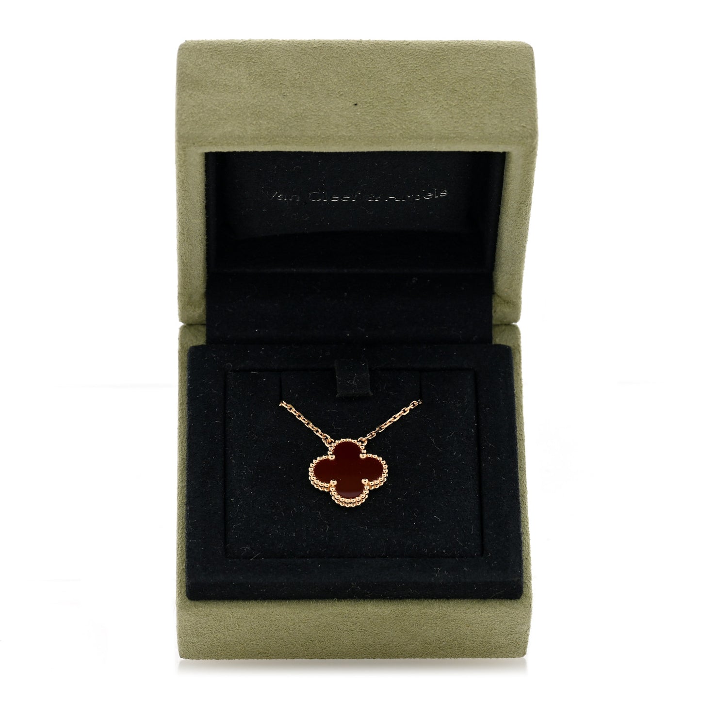 18K Yellow Gold Carnelian Vintage Alhambra Pendant Necklace