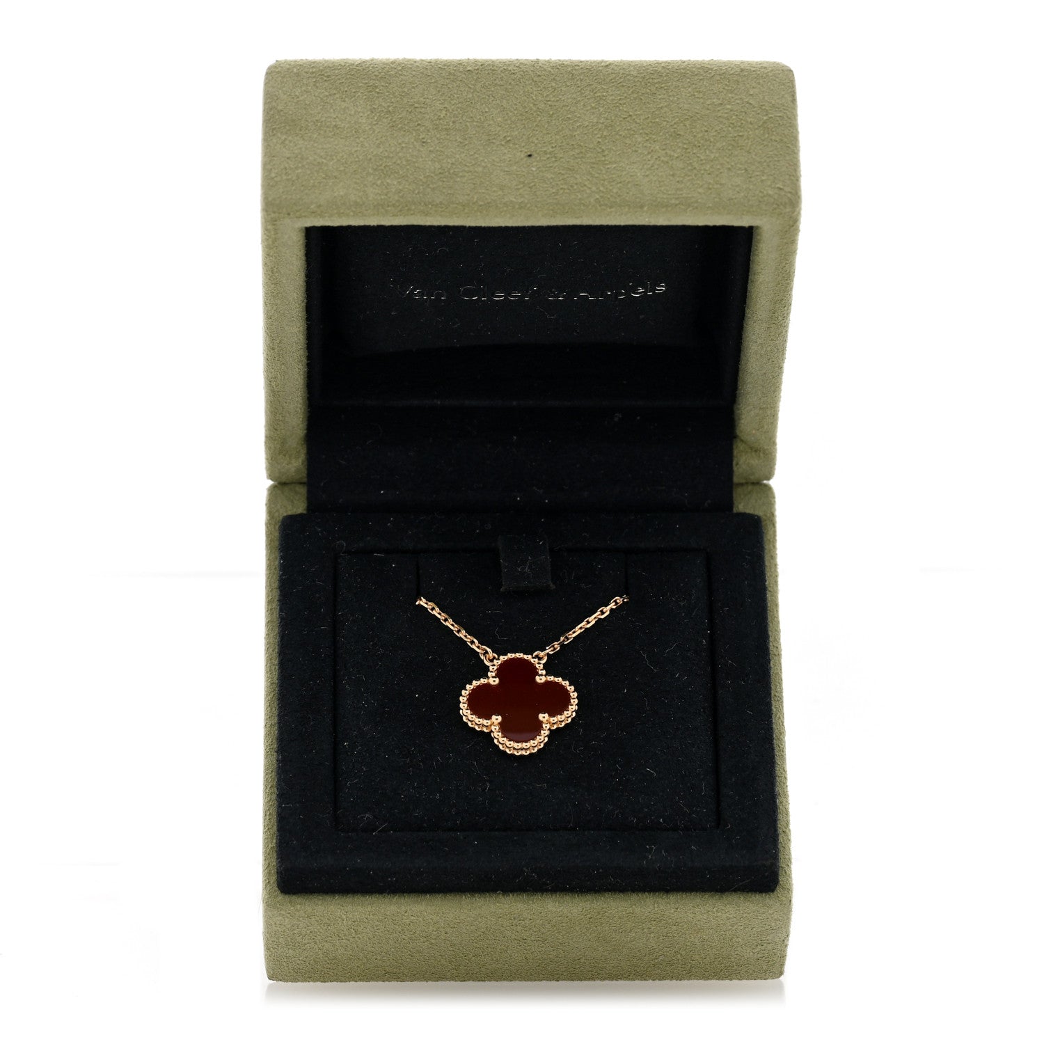 Van Cleef & Arpels 18K Yellow Gold Carnelian Vintage Alhambra Pendant Necklace 5 of 5