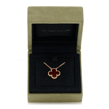 Van Cleef & Arpels 18K Yellow Gold Carnelian Vintage Alhambra Pendant Necklace 5 of 5