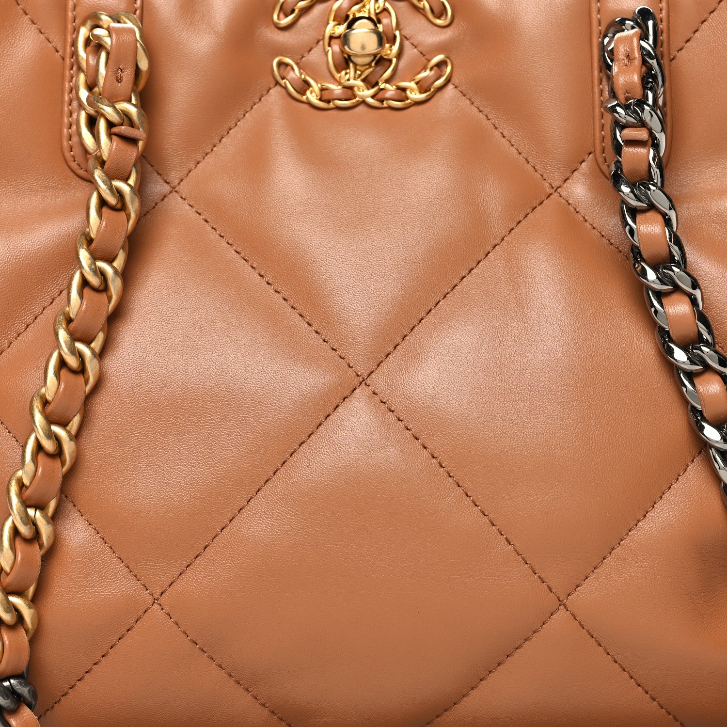 Chanel Lambskin Quilted Chanel 19 East West Shopping Bag Brown 8 of 10