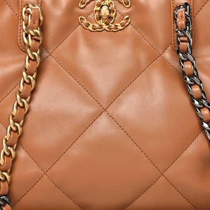 Chanel Lambskin Quilted Chanel 19 East West Shopping Bag Brown 8 of 10