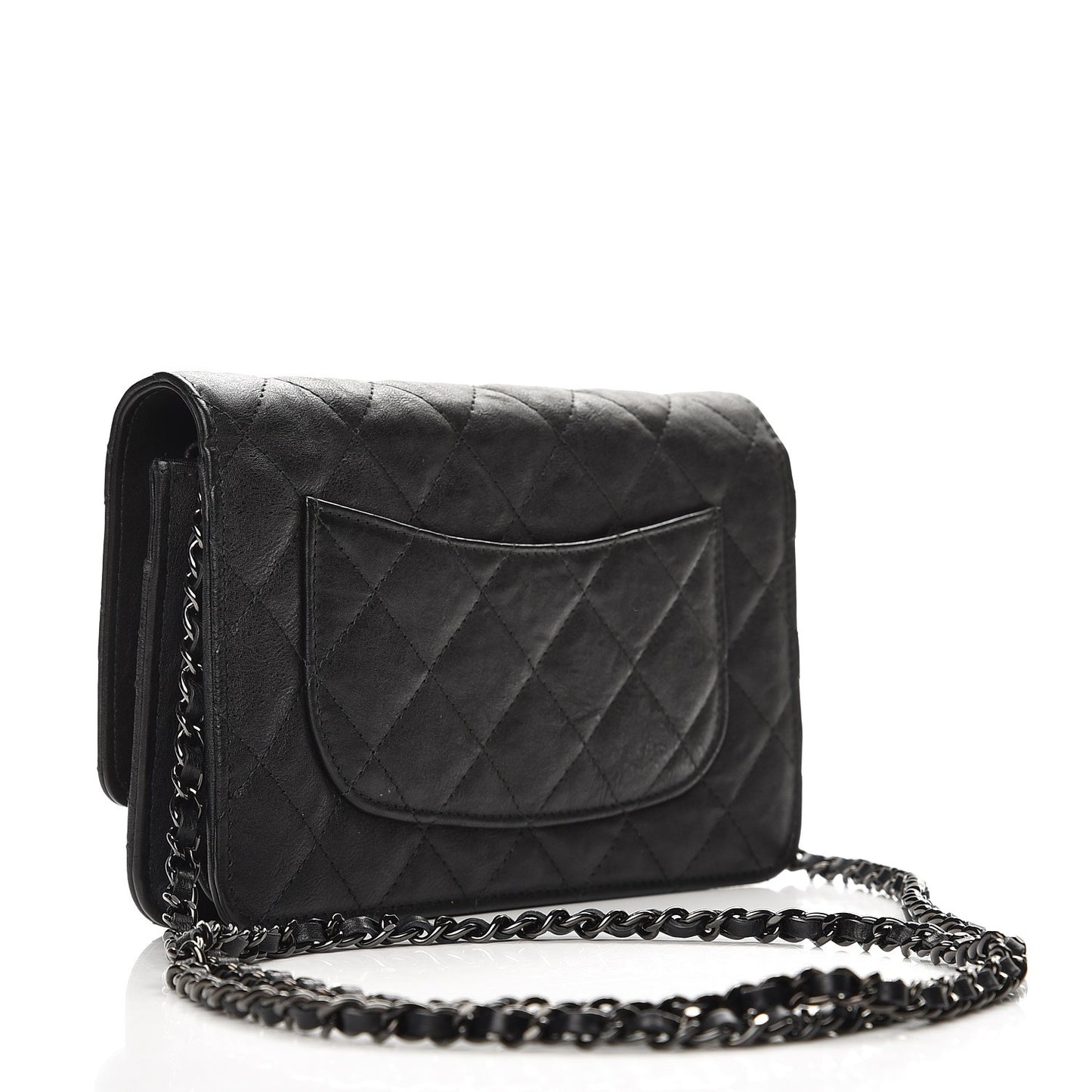 Crumpled Calfskin Quilted Wallet On Chain WOC So Black
