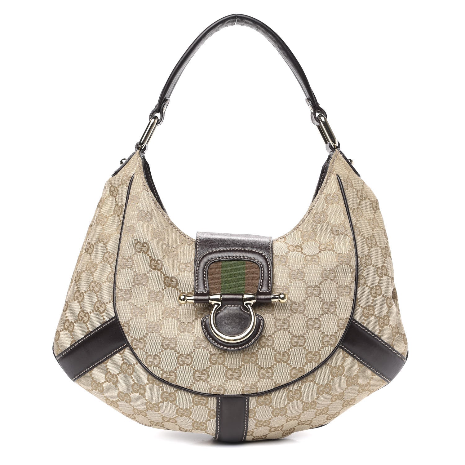 Gucci Monogram Horsebit Web Hobo Brown 1 of 11