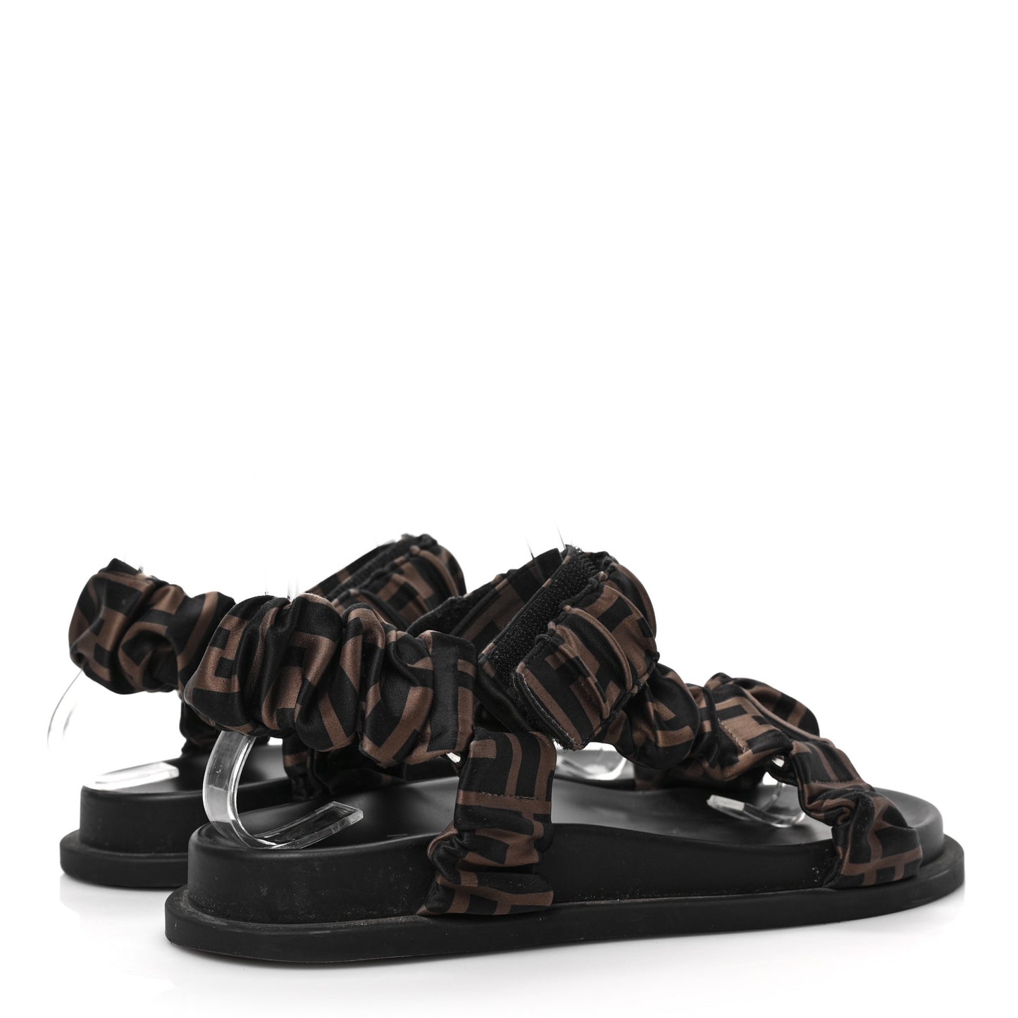 Satin FF Ruched Sandals 36 Tobacco Black