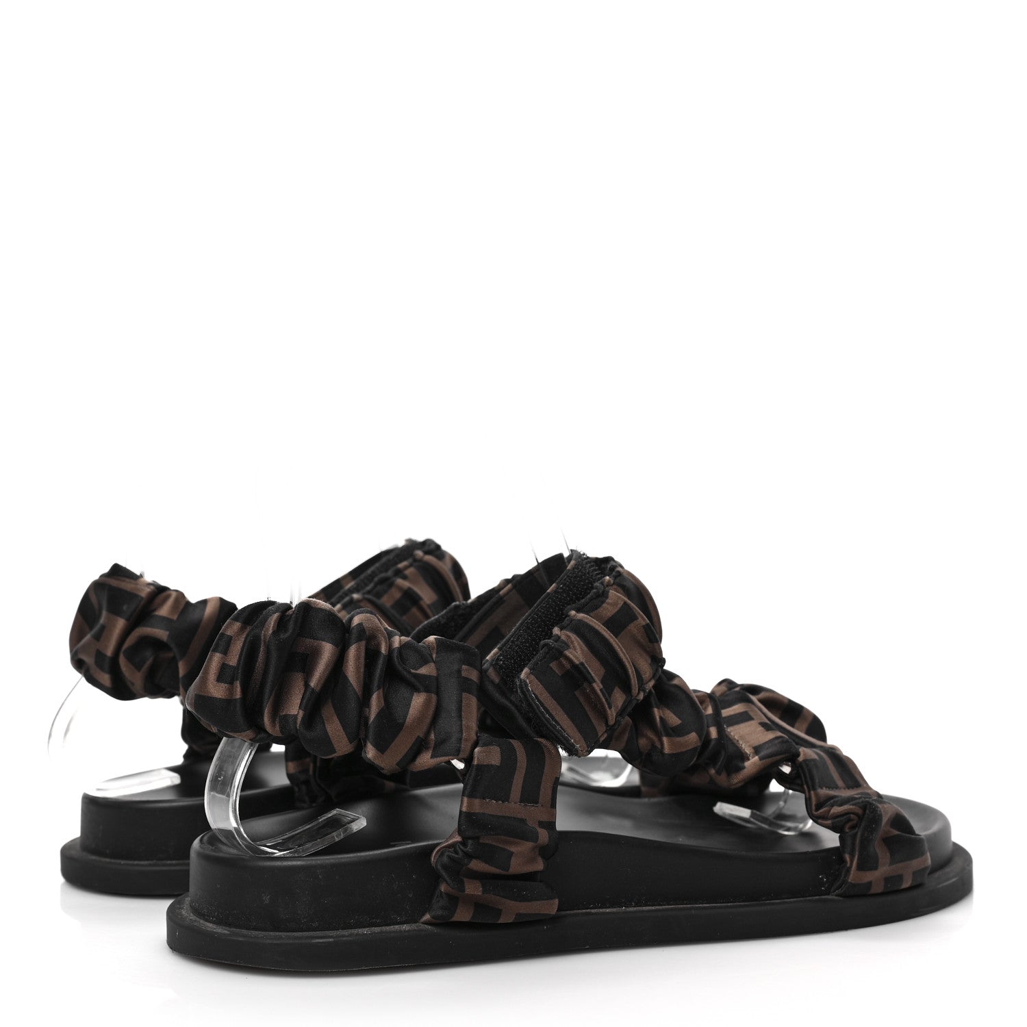 Fendi Satin FF Ruched Sandals 36 Tobacco Black 4 of 8