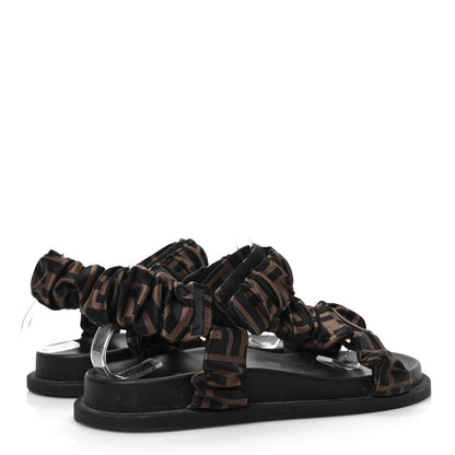Fendi Satin FF Ruched Sandals 36 Tobacco Black 4 of 8