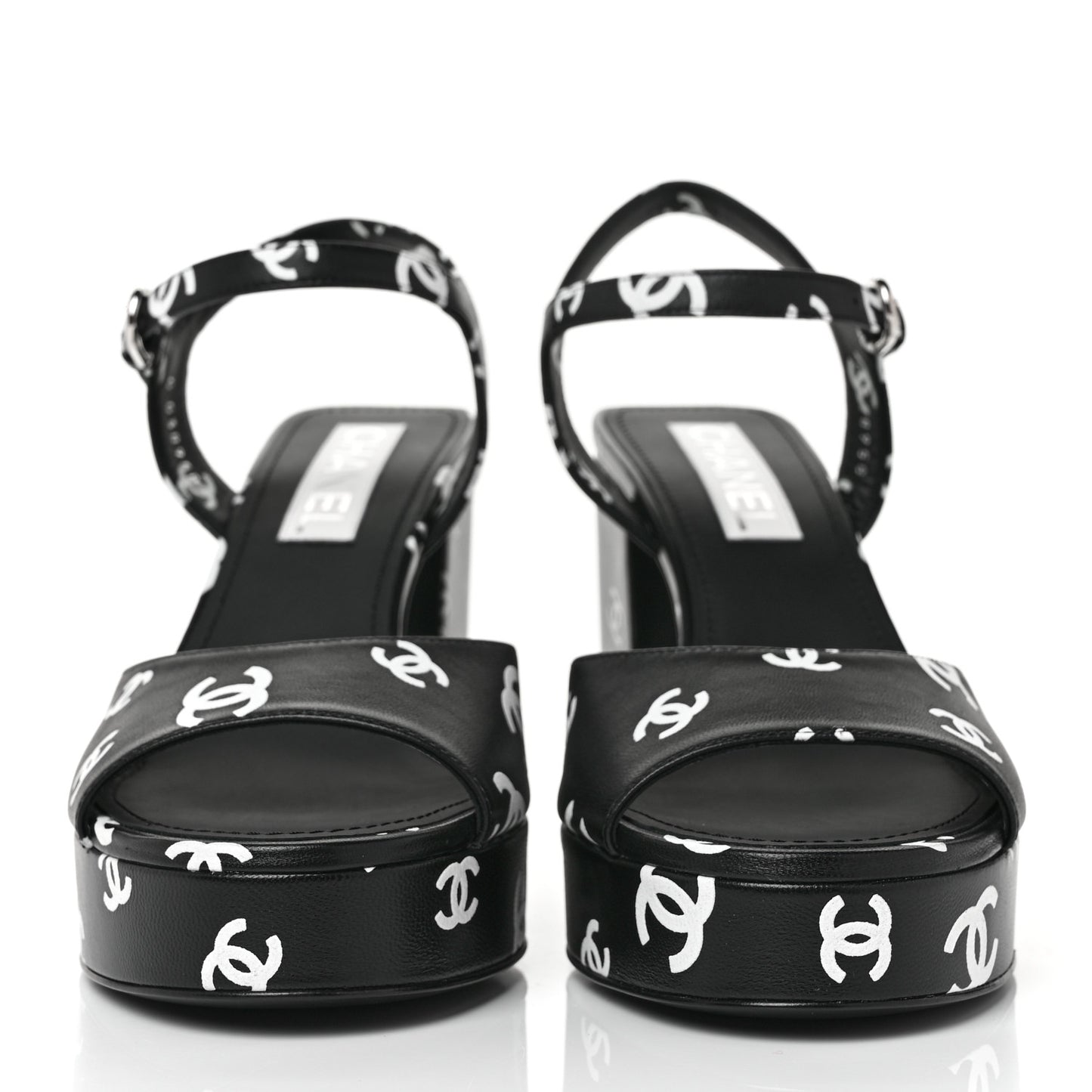 Printed Lambskin CC Platform Sandals 39.5 Black White