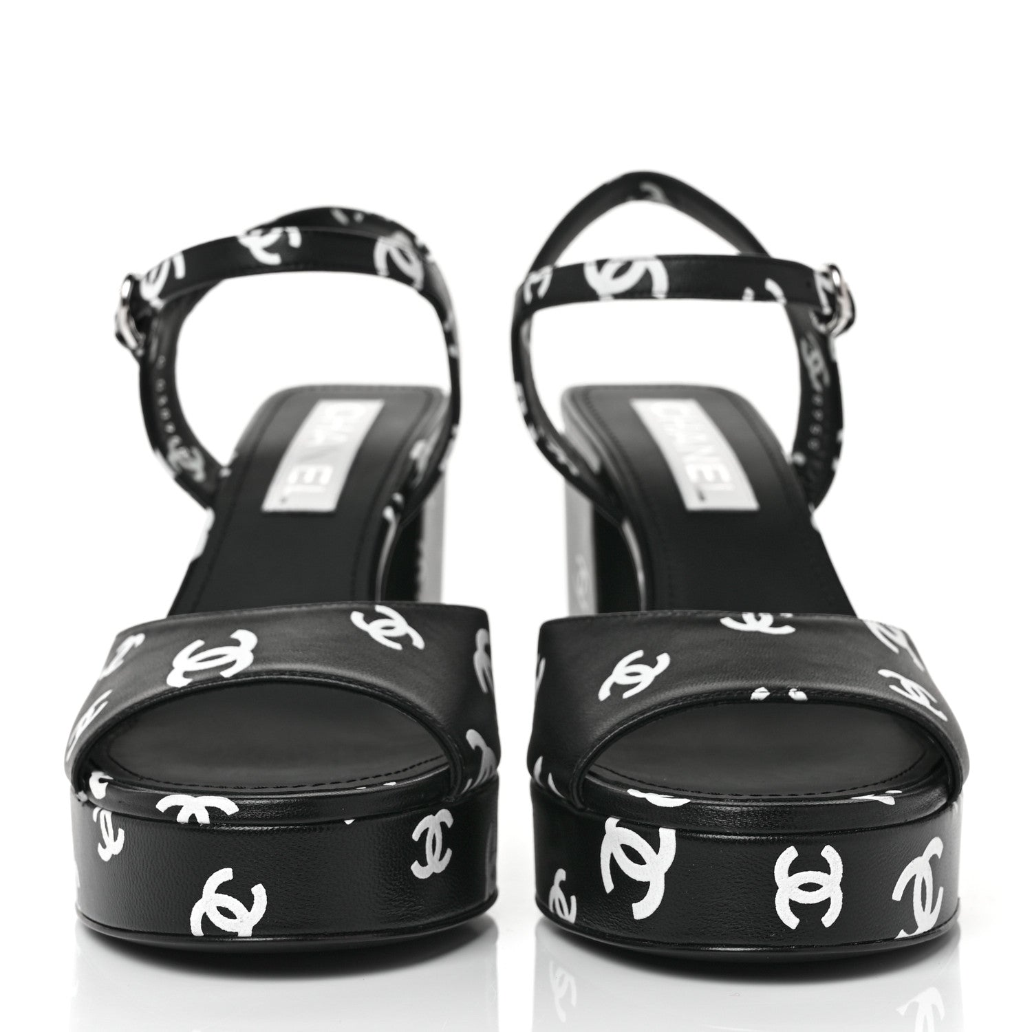 Chanel Printed Lambskin CC Platform Sandals 39.5 Black White 2 of 8
